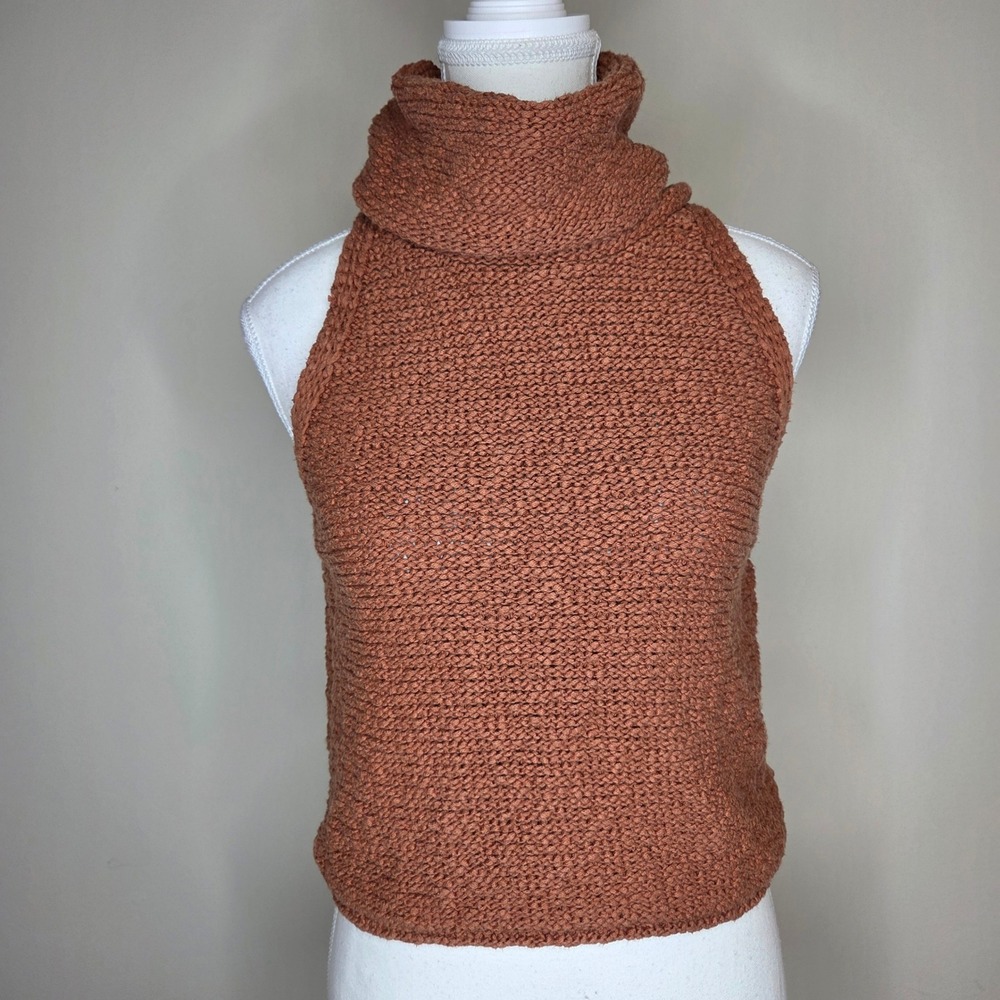 Cropped By Together Rust Orange Chunky Knit Turtleneck Sleeveless Sweater Small